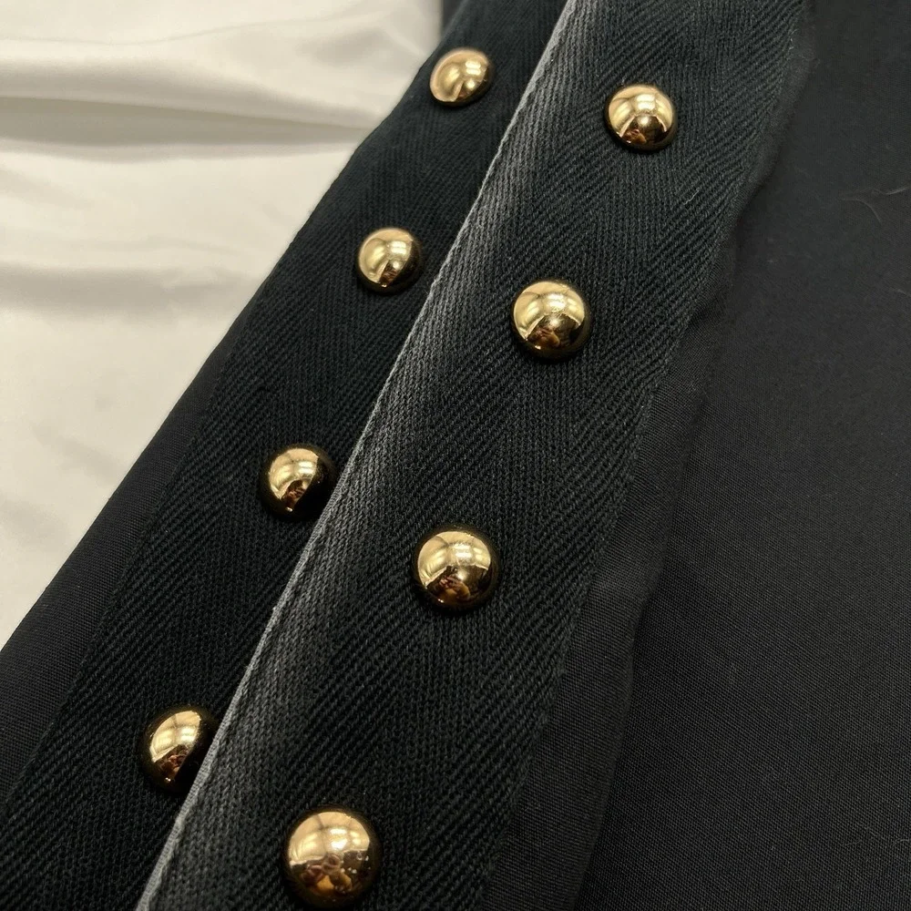 4 Emily & Meritt Pottery Barn Teen Brass Studded Blackout Curtain Panels 63